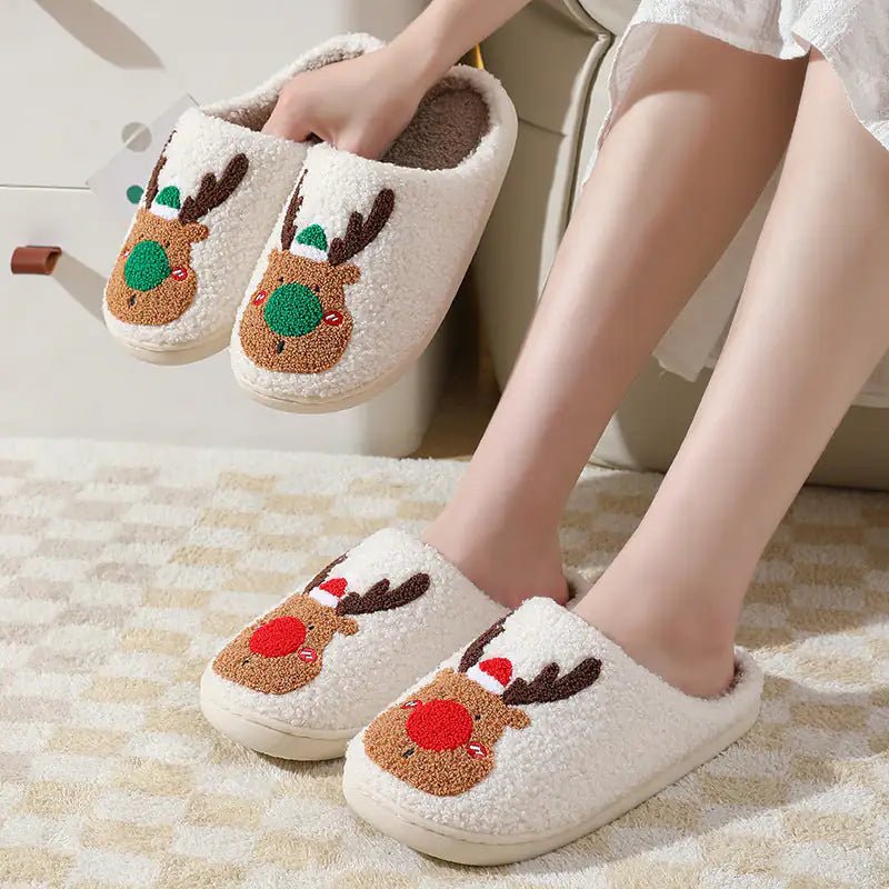 Christmas Shoes Winter Home Slippers Elk Soft Cozy Bedroom Slipper Slip On House Shoes - Osacean Sky Logistics