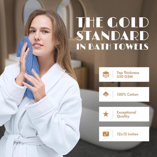 Light Blue Washcloths Set 12 Pack for Body Face Towel 12x12 Inch Cotton Wash Cloths Bulk Spa Fingertip Wash Clothes Soft Absorbent Gym Towels - Osacean Sky Logistics