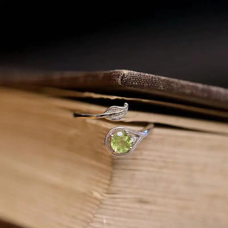 Olivine Green Gem Leaf and Branch Open Ring - Osacean Sky Logistics