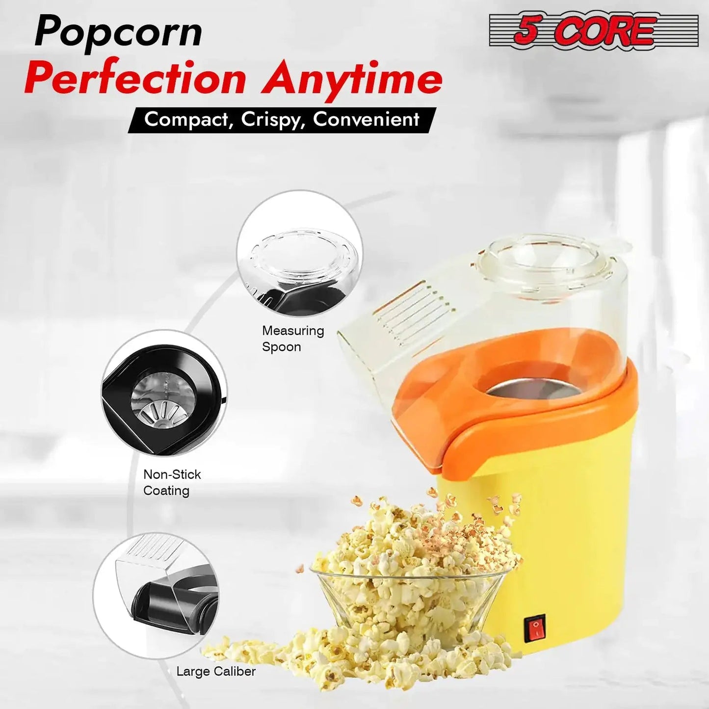 5Core Popcorn Machine 16 Cup Hot Air Popper Mini Portable Electric Pop Corn Maker YELLOW - Osacean Sky Logistics