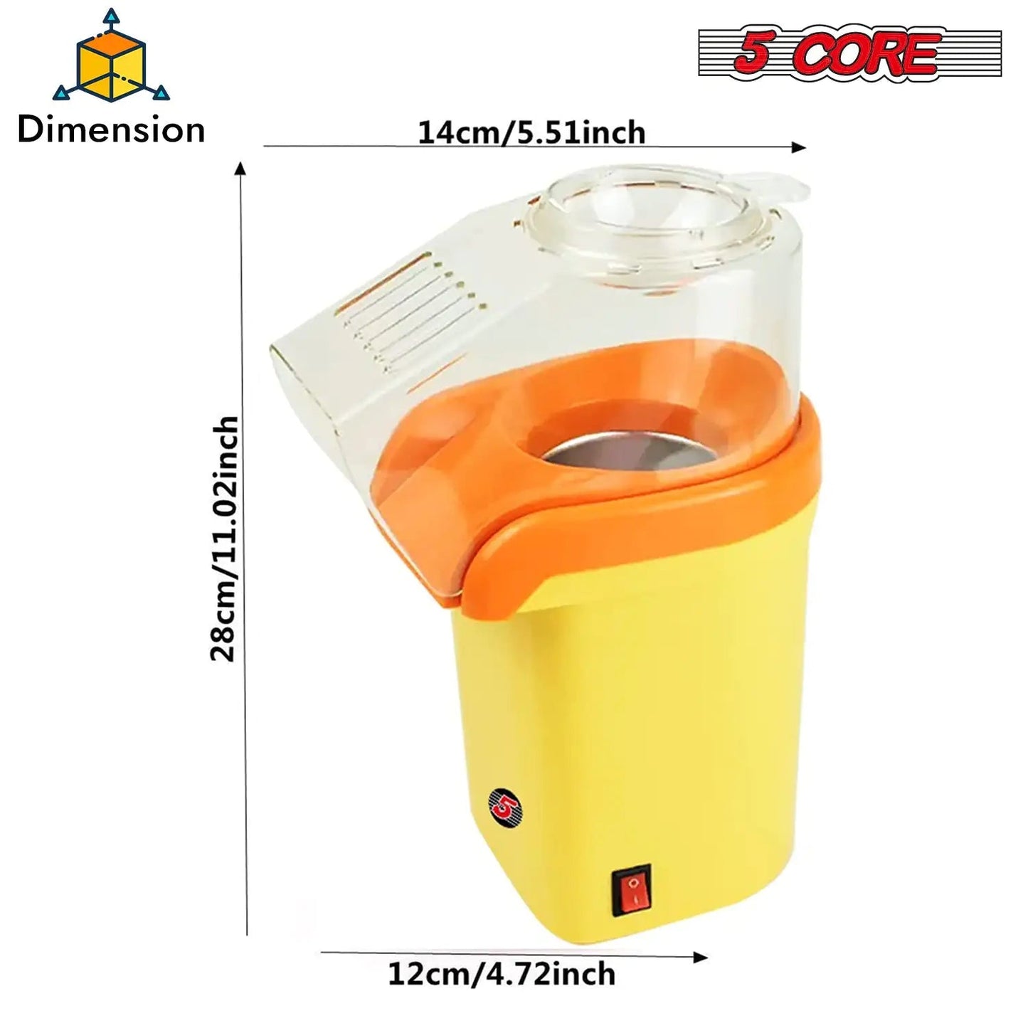 5Core Popcorn Machine 16 Cup Hot Air Popper Mini Portable Electric Pop Corn Maker YELLOW - Osacean Sky Logistics