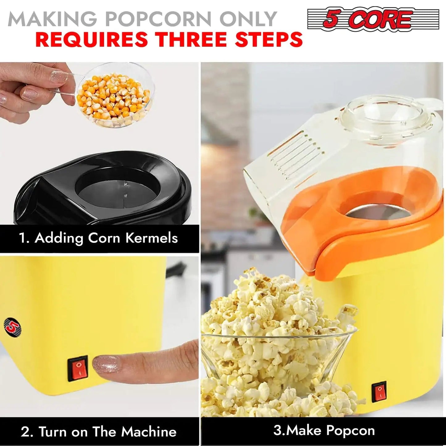 5Core Popcorn Machine 16 Cup Hot Air Popper Mini Portable Electric Pop Corn Maker YELLOW - Osacean Sky Logistics