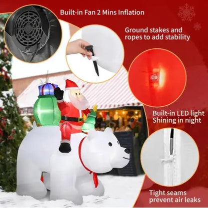 6ft 15W 7pcs LED Lights Santa Claus Rides Polar Bear Garden Santa Claus Decoration - Osacean Sky Logistics