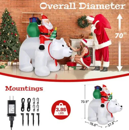 6ft 15W 7pcs LED Lights Santa Claus Rides Polar Bear Garden Santa Claus Decoration - Osacean Sky Logistics