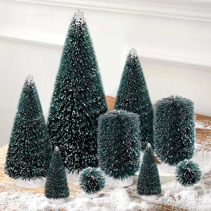 9Pcs Mini Christmas Trees Christmas Decor Artificial Christmas Decorations with 5 Sizes Christmas Tree Bottle Brush Trees Christmas Table Decorations (Conventional Ellipse Circle) - Osacean Sky Logistics