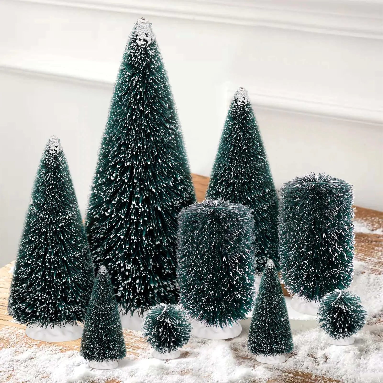 9Pcs Mini Christmas Trees Christmas Decor Artificial Christmas Decorations with 5 Sizes Christmas Tree Bottle Brush Trees Christmas Table Decorations (Conventional Ellipse Circle) - Osacean Sky Logistics