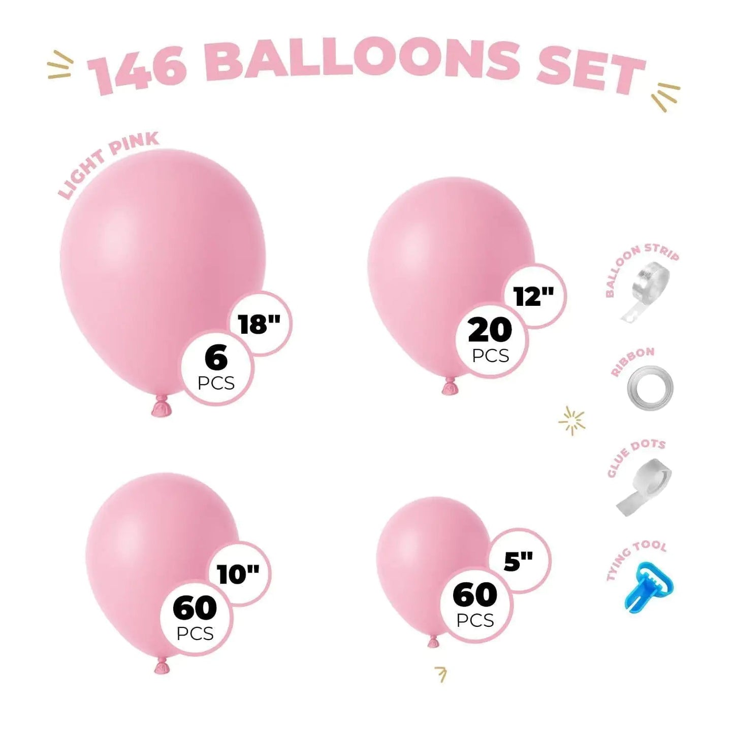 Balloon Garland Arch Kit 146 Pcs Light Pink Balloons for Baby Shower Birthday Gender Reveal Wedding Party DIY Kit by ™ - Osacean Sky Logistics