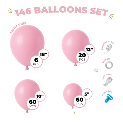 Balloon Garland Arch Kit 146 Pcs Light Pink Balloons for Baby Shower Birthday Gender Reveal Wedding Party DIY Kit by ™ - Osacean Sky Logistics