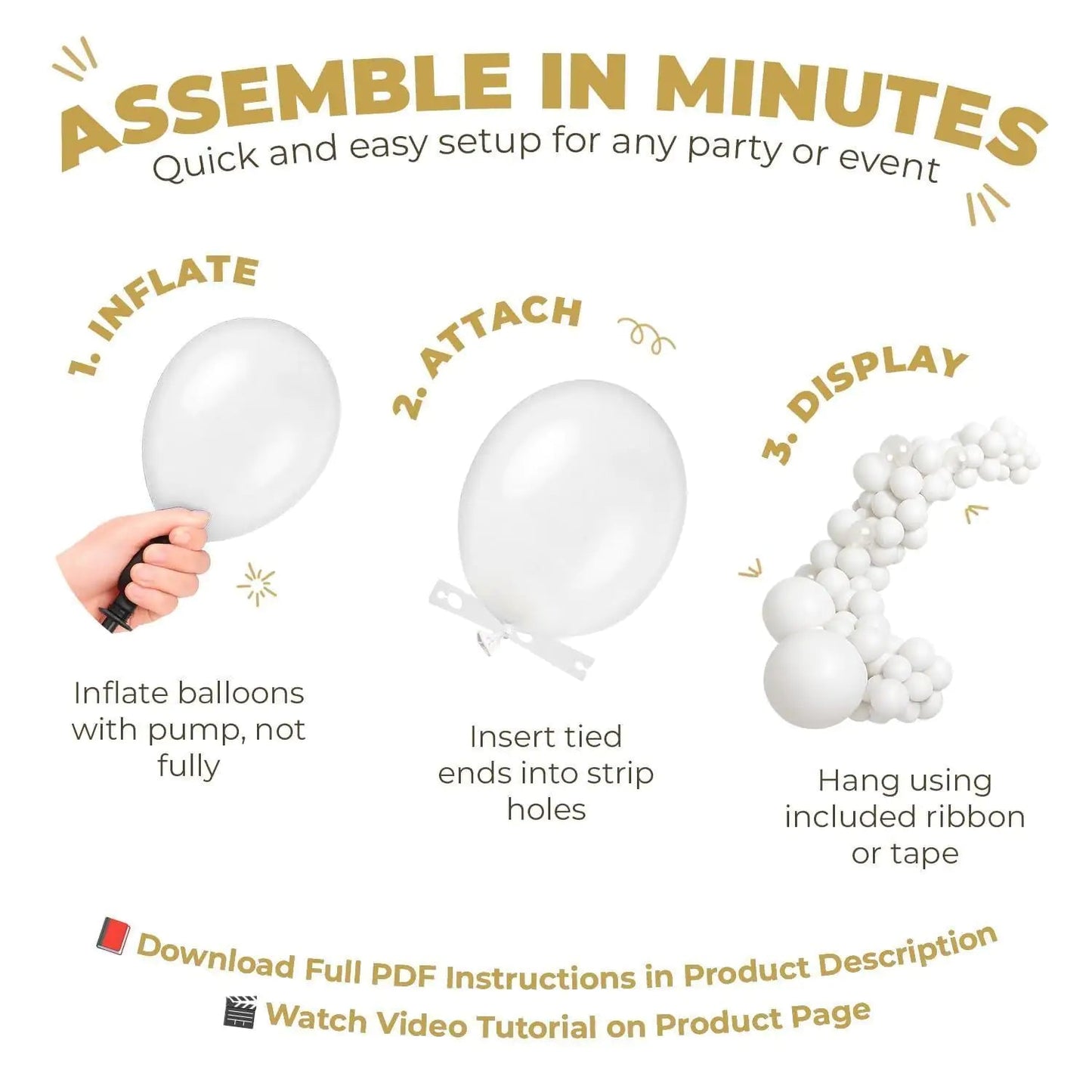 Balloon Garland Arch Kit 146 Pcs White Metallic Gold Confetti Balloons for Baby Shower Birthday Gender Reveal Wedding Party DIY Kit - Osacean Sky Logistics