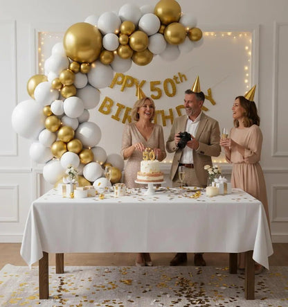 Balloon Garland Arch Kit 146 Pcs White Metallic Gold Confetti Balloons for Baby Shower Birthday Gender Reveal Wedding Party DIY Kit - Osacean Sky Logistics