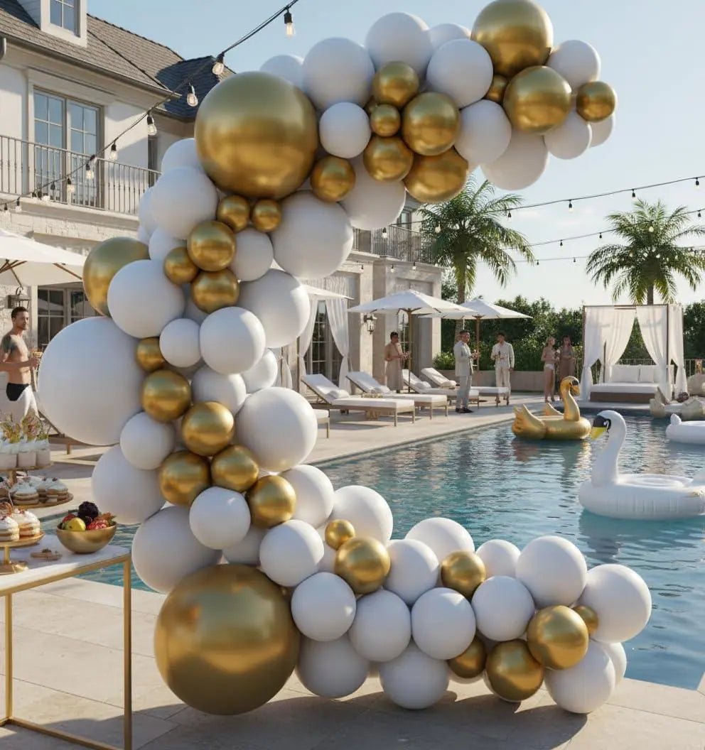Balloon Garland Arch Kit 146 Pcs White Metallic Gold Confetti Balloons for Baby Shower Birthday Gender Reveal Wedding Party DIY Kit - Osacean Sky Logistics