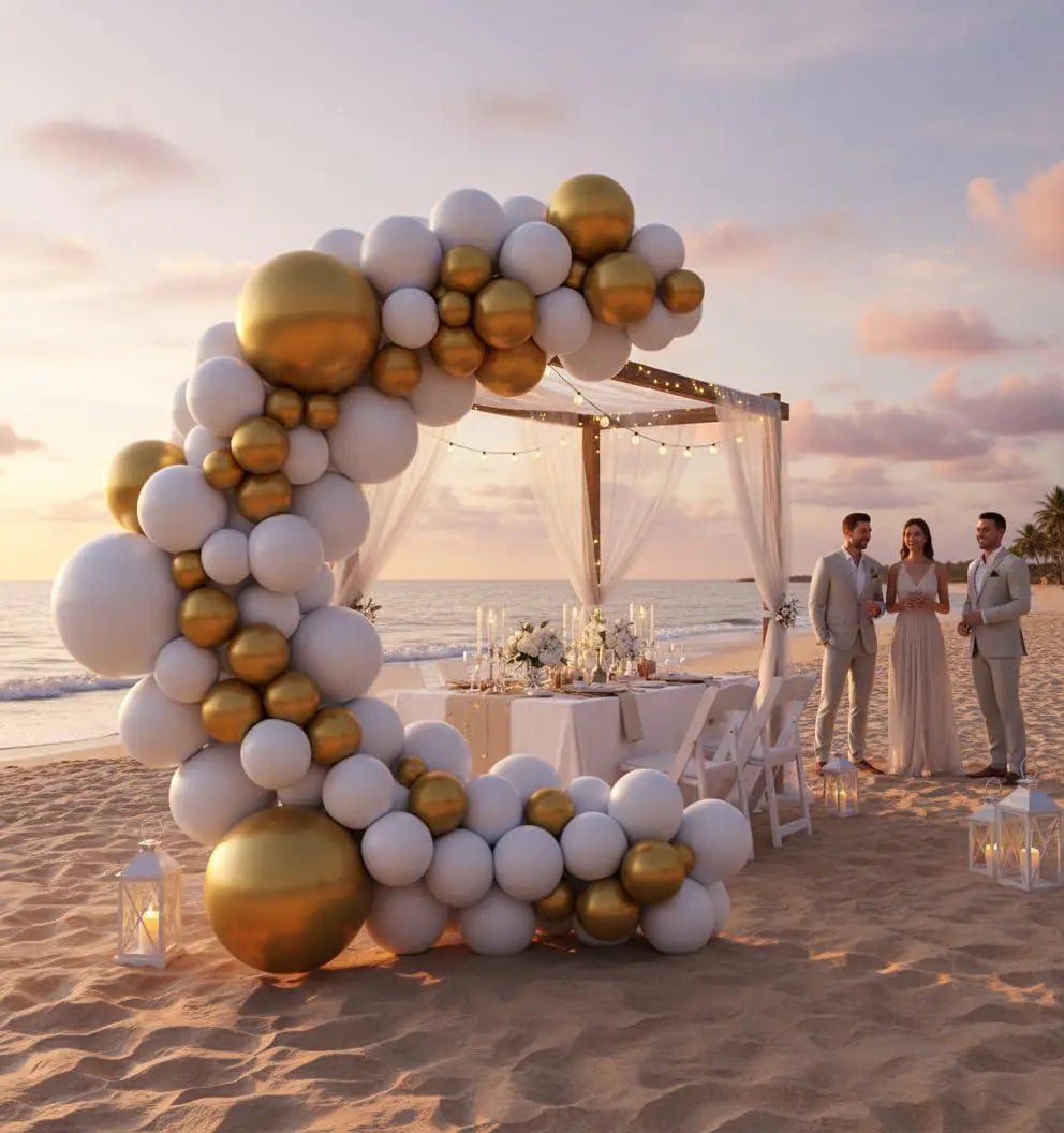 Balloon Garland Arch Kit 146 Pcs White Metallic Gold Confetti Balloons for Baby Shower Birthday Gender Reveal Wedding Party DIY Kit - Osacean Sky Logistics