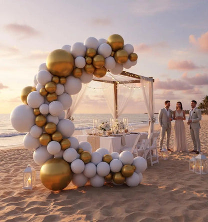 Balloon Garland Arch Kit 146 Pcs White Metallic Gold Confetti Balloons for Baby Shower Birthday Gender Reveal Wedding Party DIY Kit - Osacean Sky Logistics