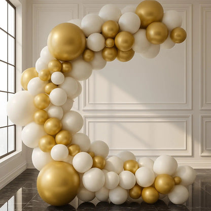 Balloon Garland Arch Kit 146 Pcs White Metallic Gold Confetti Balloons for Baby Shower Birthday Gender Reveal Wedding Party DIY Kit - Osacean Sky Logistics