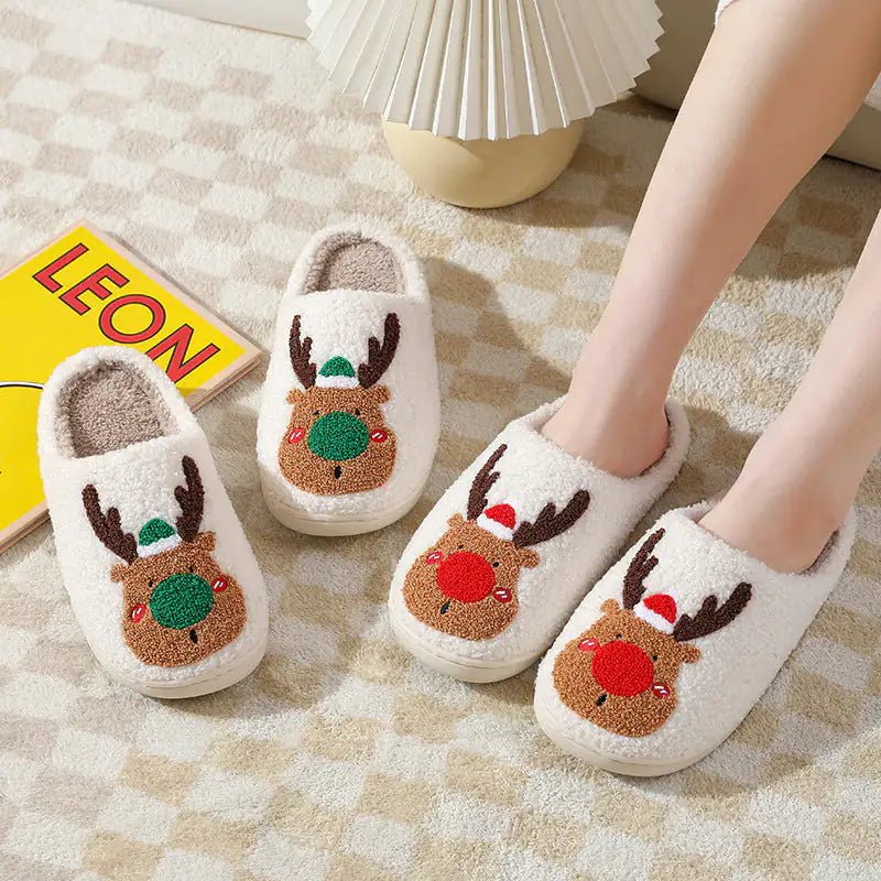 Christmas Shoes Winter Home Slippers Elk Soft Cozy Bedroom Slipper Slip On House Shoes - Osacean Sky Logistics