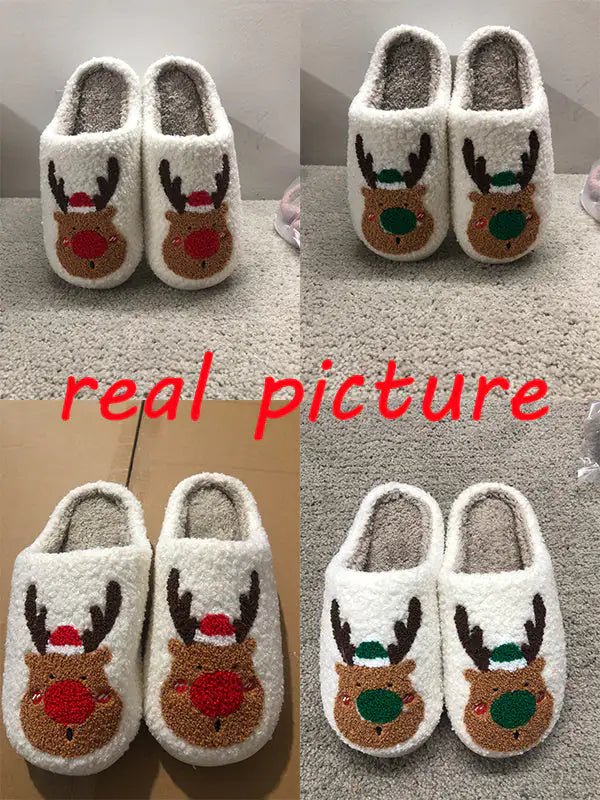 Christmas Shoes Winter Home Slippers Elk Soft Cozy Bedroom Slipper Slip On House Shoes - Osacean Sky Logistics