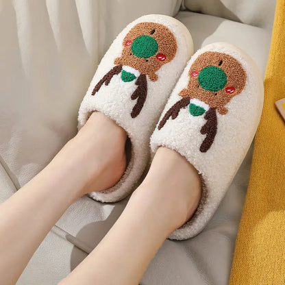 Christmas Shoes Winter Home Slippers Elk Soft Cozy Bedroom Slipper Slip On House Shoes - Osacean Sky Logistics