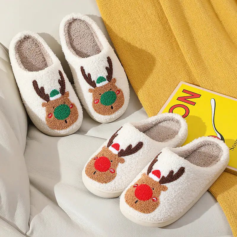 Christmas Shoes Winter Home Slippers Elk Soft Cozy Bedroom Slipper Slip On House Shoes - Osacean Sky Logistics