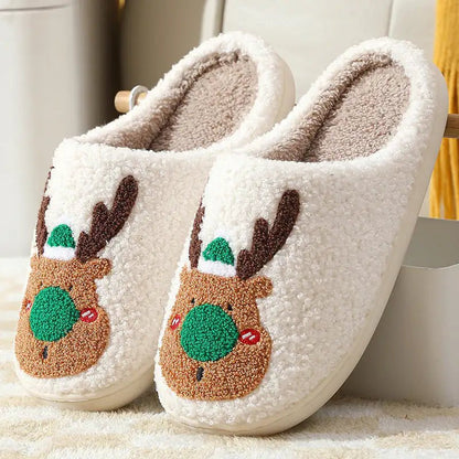 Christmas Shoes Winter Home Slippers Elk Soft Cozy Bedroom Slipper Slip On House Shoes - Osacean Sky Logistics