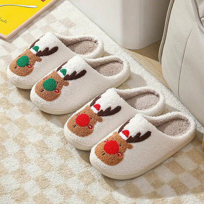 Christmas Shoes Winter Home Slippers Elk Soft Cozy Bedroom Slipper Slip On House Shoes - Osacean Sky Logistics