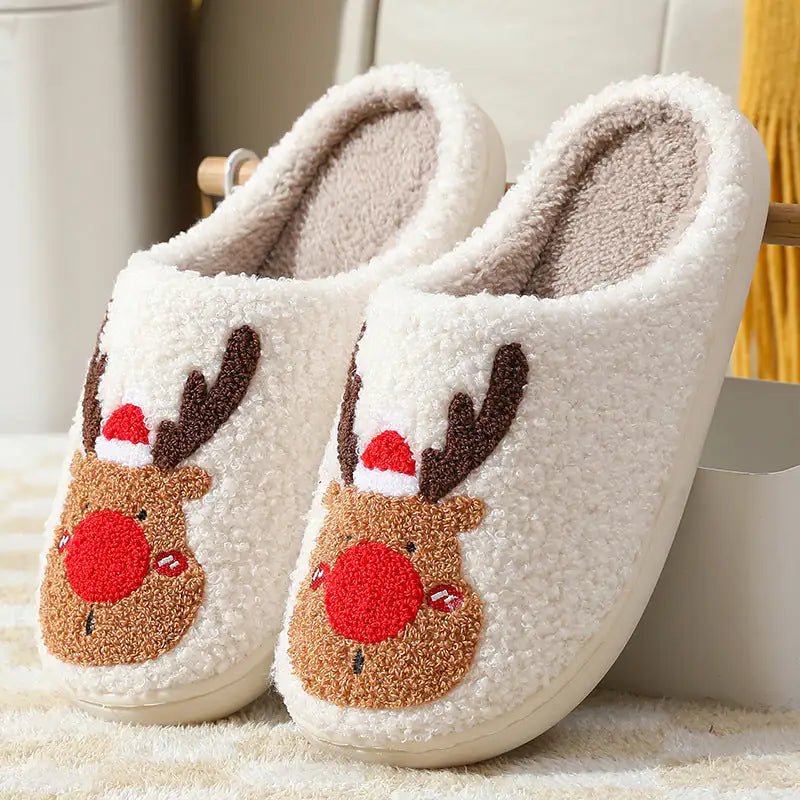 Christmas Shoes Winter Home Slippers Elk Soft Cozy Bedroom Slipper Slip On House Shoes - Osacean Sky Logistics