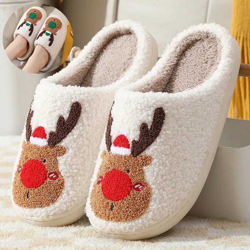 Christmas Shoes Winter Home Slippers Elk Soft Cozy Bedroom Slipper Slip On House Shoes - Osacean Sky Logistics