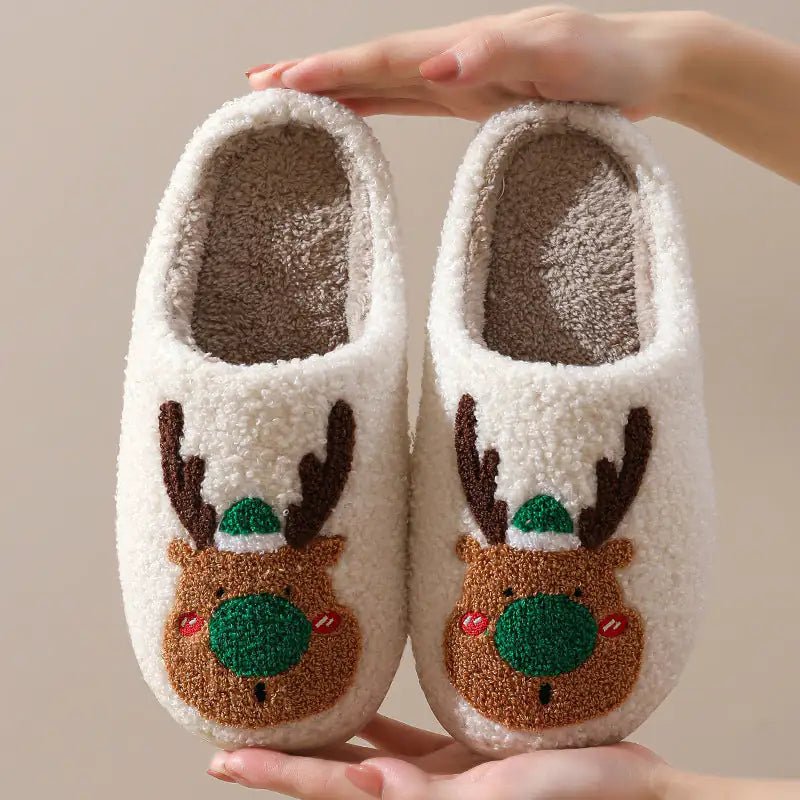 Christmas Shoes Winter Home Slippers Elk Soft Cozy Bedroom Slipper Slip On House Shoes - Osacean Sky Logistics