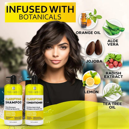 Clarifying Shampoo and Conditioner Set Sulfate Free Hair Care Products for Women and Men Build Up Remover for Curly Straight Color Treated Oily and Black Hair Hydrating Dry Split Ends Formula - Osacean Sky Logistics