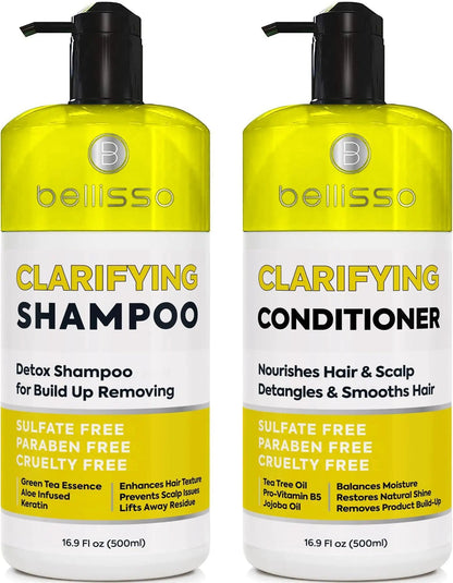 Clarifying Shampoo and Conditioner Set Sulfate Free Hair Care Products for Women and Men Build Up Remover for Curly Straight Color Treated Oily and Black Hair Hydrating Dry Split Ends Formula - Osacean Sky Logistics