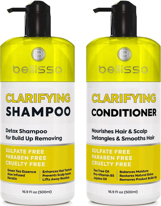 Clarifying Shampoo and Conditioner Set Sulfate Free Hair Care Products for Women and Men Build Up Remover for Curly Straight Color Treated Oily and Black Hair Hydrating Dry Split Ends Formula - Osacean Sky Logistics