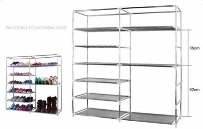 Double Rows Home Shoe Rack Shelf Storage Closet Organizer Cabinet Portable Cover Grey - Osacean Sky Logistics