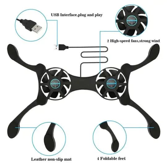 Dual USB Cooling Fan Pad Foldable Slim Fans Cooler Stand For Laptop PC Notebook - Osacean Sky Logistics
