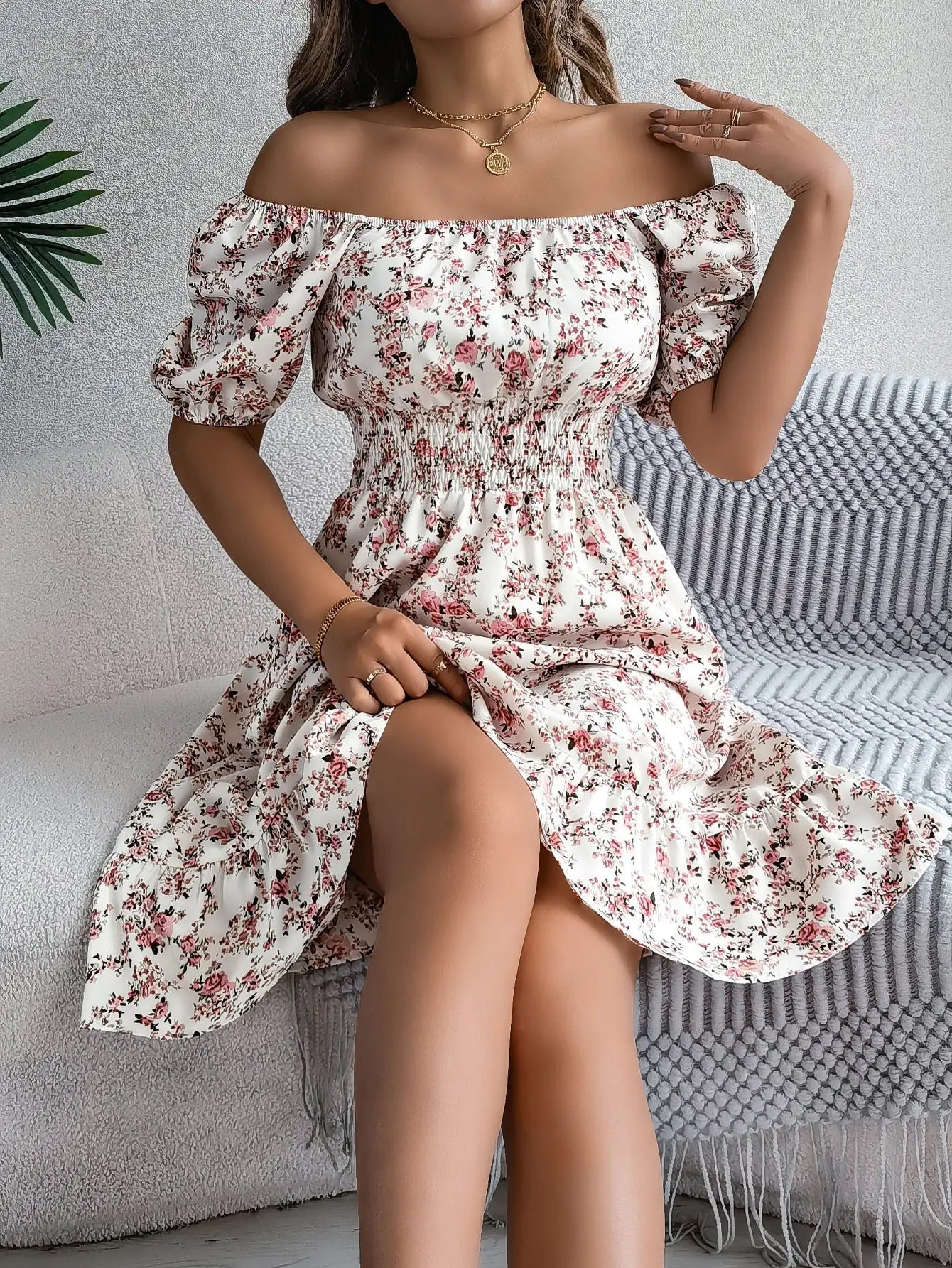 Floral Print Square Collar Dress Summer Fashion Ruffles Dresses Women's Clothing - Osacean Sky Logistics