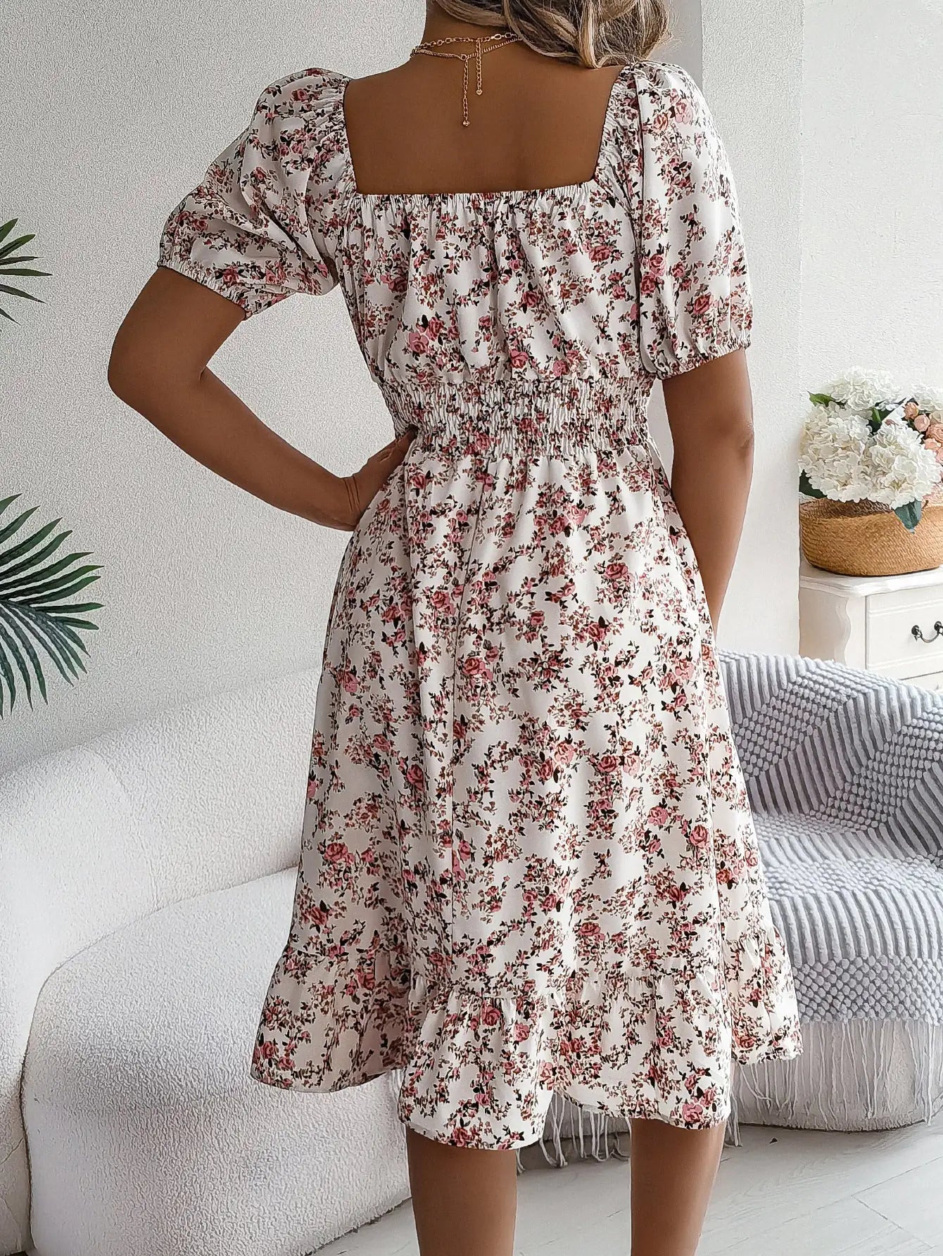 Floral Print Square Collar Dress Summer Fashion Ruffles Dresses Women's Clothing - Osacean Sky Logistics