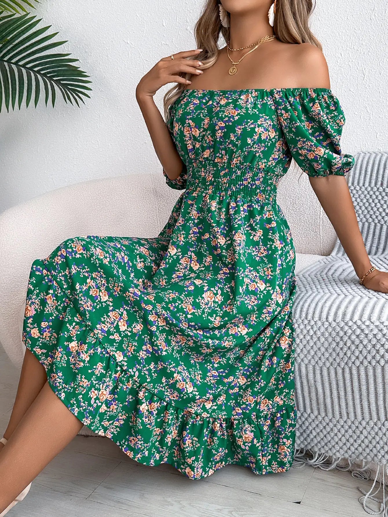 Floral Print Square Collar Dress Summer Fashion Ruffles Dresses Women's Clothing - Osacean Sky Logistics