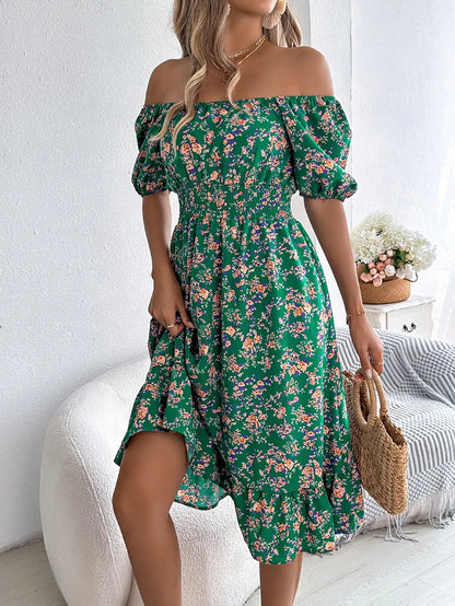 Floral Print Square Collar Dress Summer Fashion Ruffles Dresses Women's Clothing - Osacean Sky Logistics