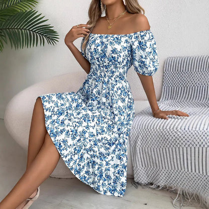 Floral Print Square Collar Dress Summer Fashion Ruffles Dresses Women's Clothing - Osacean Sky Logistics