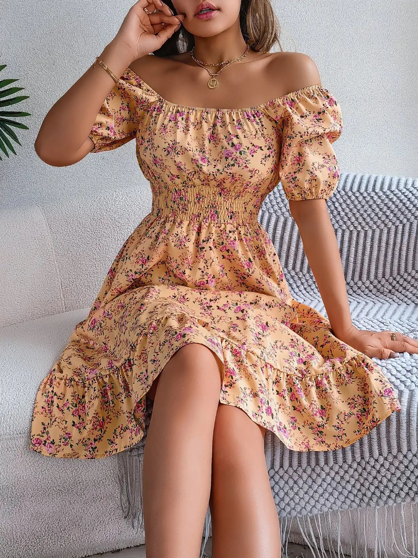 Floral Print Square Collar Dress Summer Fashion Ruffles Dresses Women's Clothing - Osacean Sky Logistics