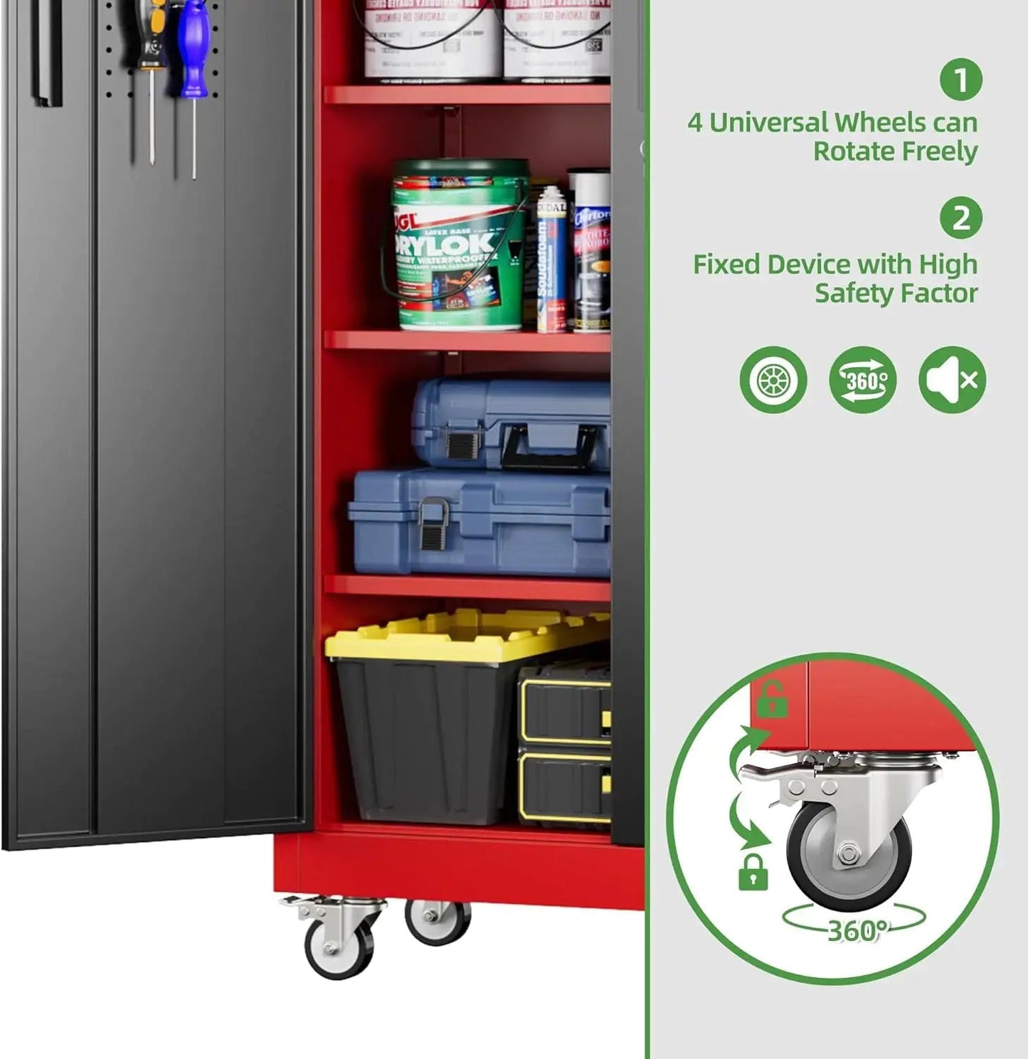 Garage Storage Cabinet With Pegboard And 5 Adjustable Shelves, Metal Lockable Cabinet With Magnetic Doors,Tool Storage,Home Office Garage,Gym,School Black - red - Osacean Sky Logistics