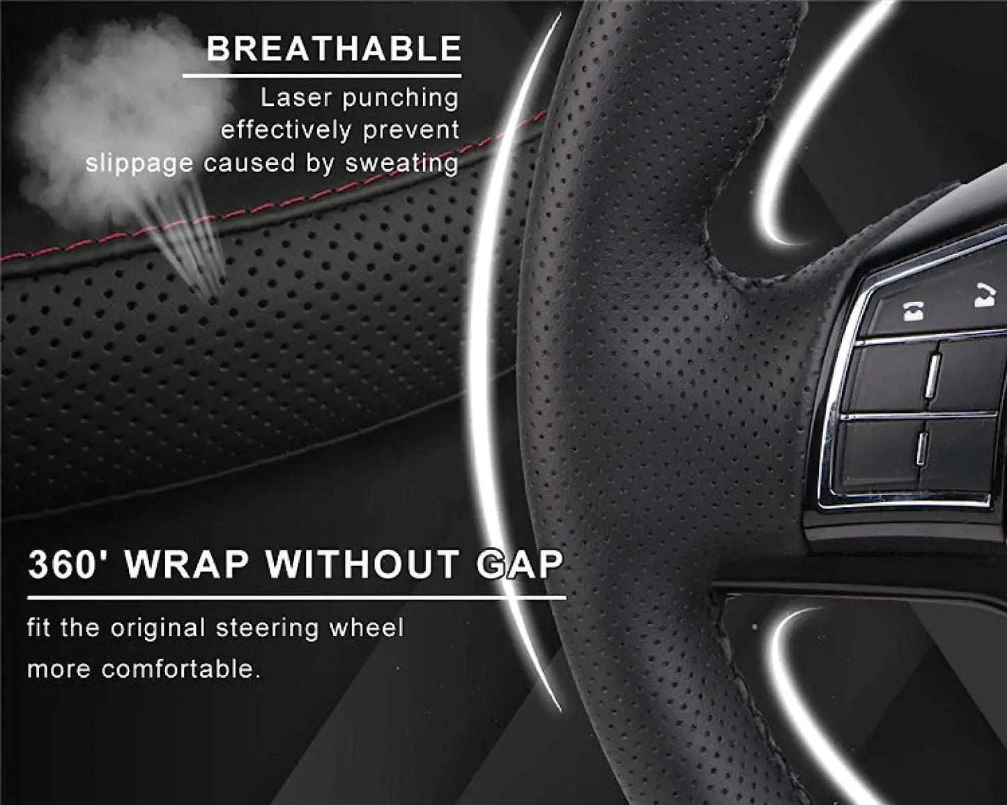 Genuine Leather DIY Car Steering Wheel Cover Anti - slip For Cm Black US - Osacean Sky Logistics