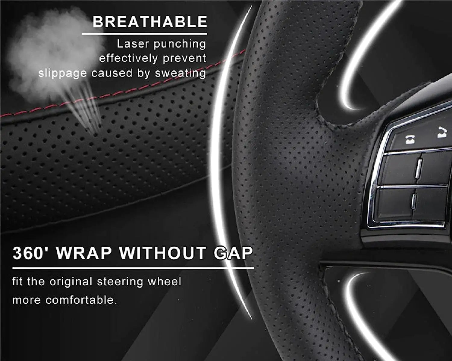 Genuine Leather DIY Car Steering Wheel Cover Anti - slip For Cm Black US - Osacean Sky Logistics