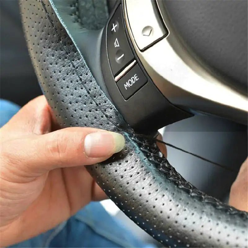 Genuine Leather DIY Car Steering Wheel Cover Anti - slip For Cm Black US - Osacean Sky Logistics
