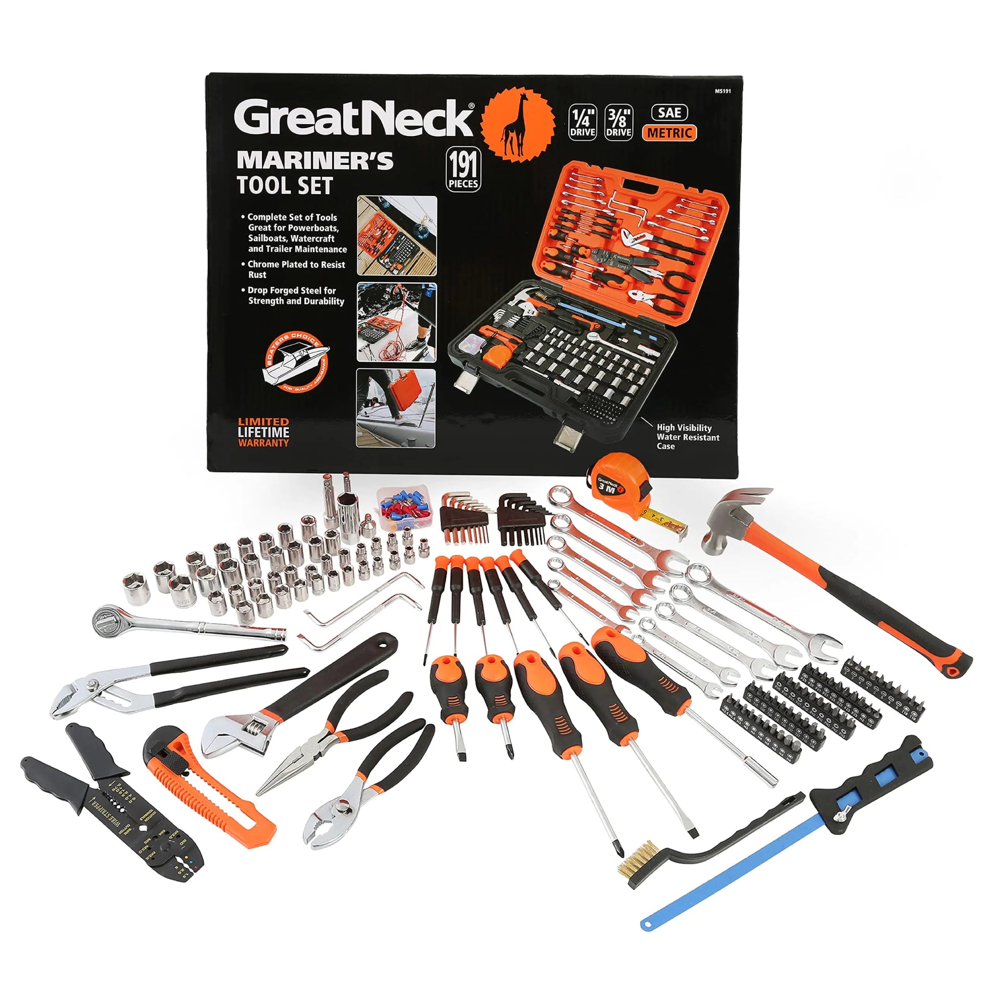 GreatNeck MS191 191 - Piece Tool Kit Boat Accessories Marine Tools Set Rust Resistant Hand Tools Water Resistant Storage Case - Osacean Sky Logistics