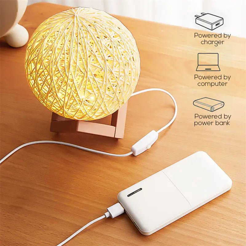 LED Rattan Ball USB Table Lamp for Bedroom Decor - Osacean Sky Logistics