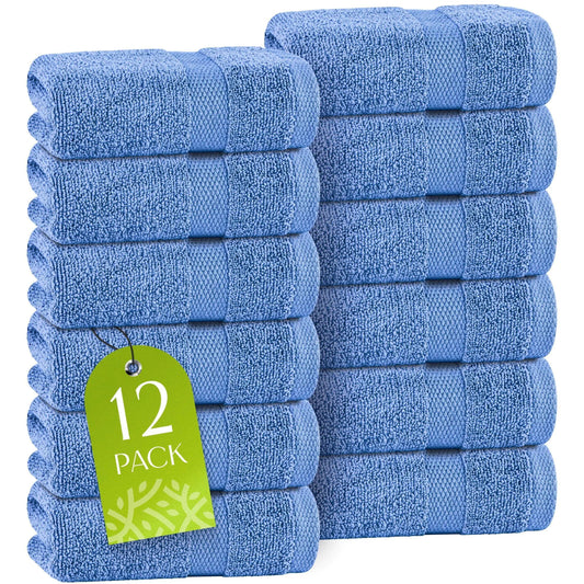 Light Blue Washcloths Set 12 Pack for Body Face Towel 12x12 Inch Cotton Wash Cloths Bulk Spa Fingertip Wash Clothes Soft Absorbent Gym Towels - Osacean Sky Logistics