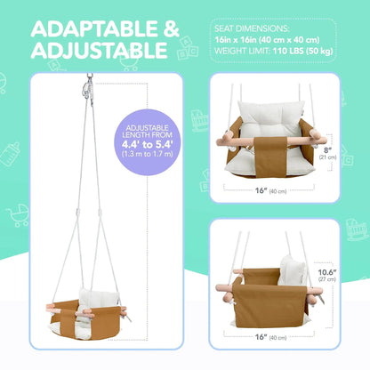 Ocher Canvas Baby Swing Chair Wooden Hanging Seat with Safety Belt Durable and Comfortable for Kids Indoor and Outdoor Use Mounting Hardware Included Ocher - Osacean Sky Logistics