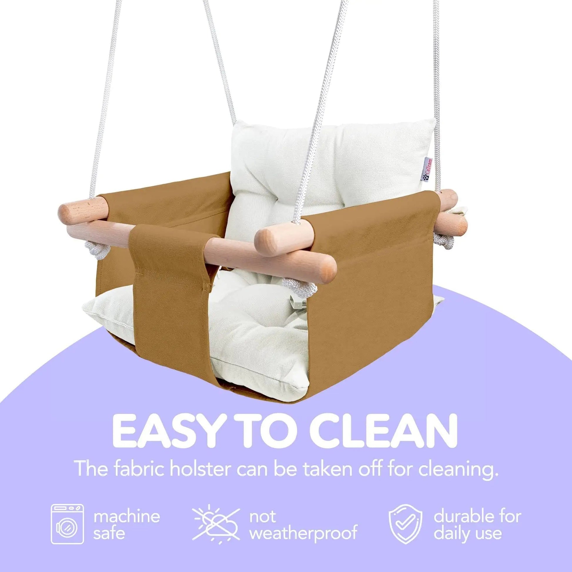 Ocher Canvas Baby Swing Chair Wooden Hanging Seat with Safety Belt Durable and Comfortable for Kids Indoor and Outdoor Use Mounting Hardware Included Ocher - Osacean Sky Logistics