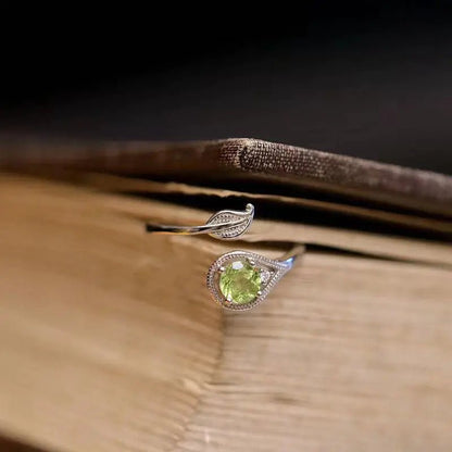 Olivine Green Gem Leaf and Branch Open Ring - Osacean Sky Logistics