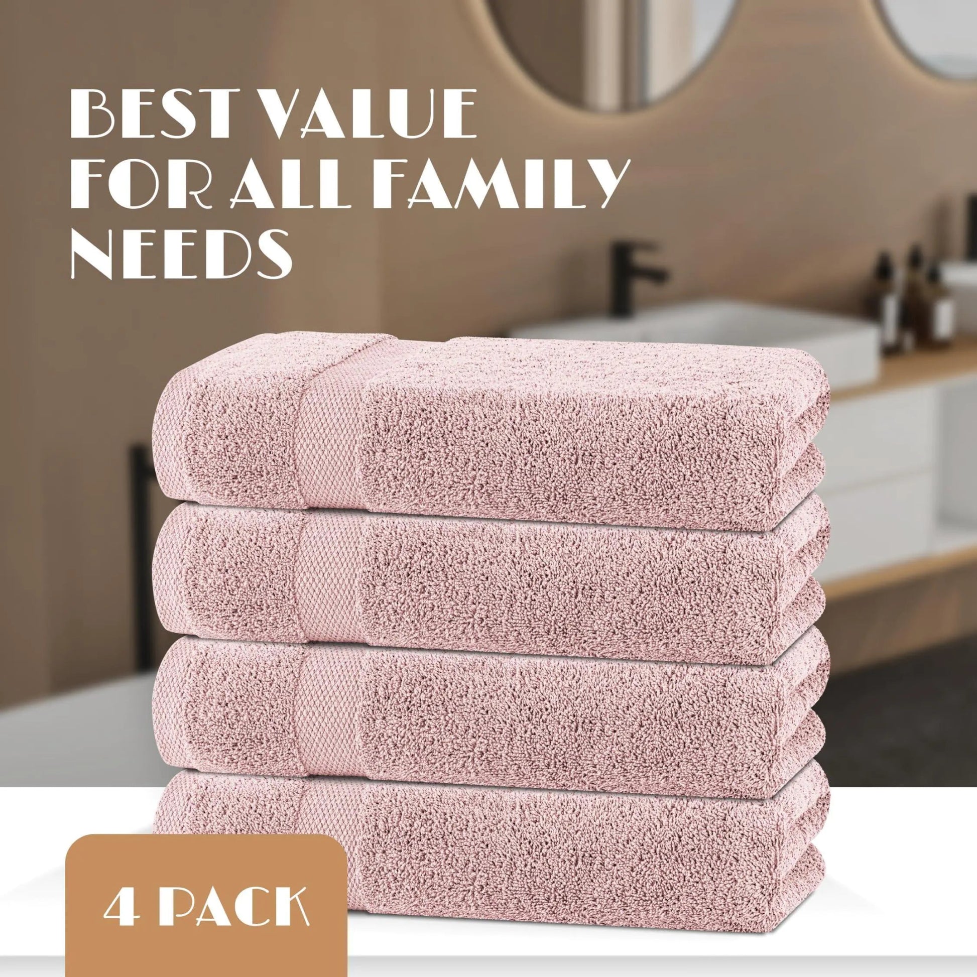 Pink Bath Towels 27x54 Inch Cotton Towel Set 4 Pack for Bathroom Hotel Gym Spa Soft Extra Absorbent Quick Dry - Osacean Sky Logistics