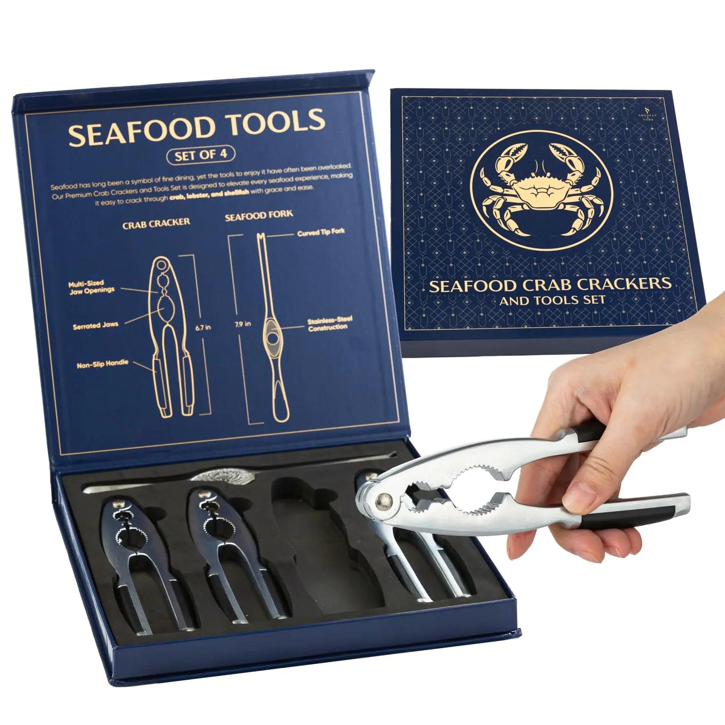 Premium Crab Leg Crackers and Tools Set of 4 Lobster Crackers & Stainless Steel Lobster Picks Crab Crackers and Tools Seafood Tools Set by Smedley & York - Osacean Sky Logistics